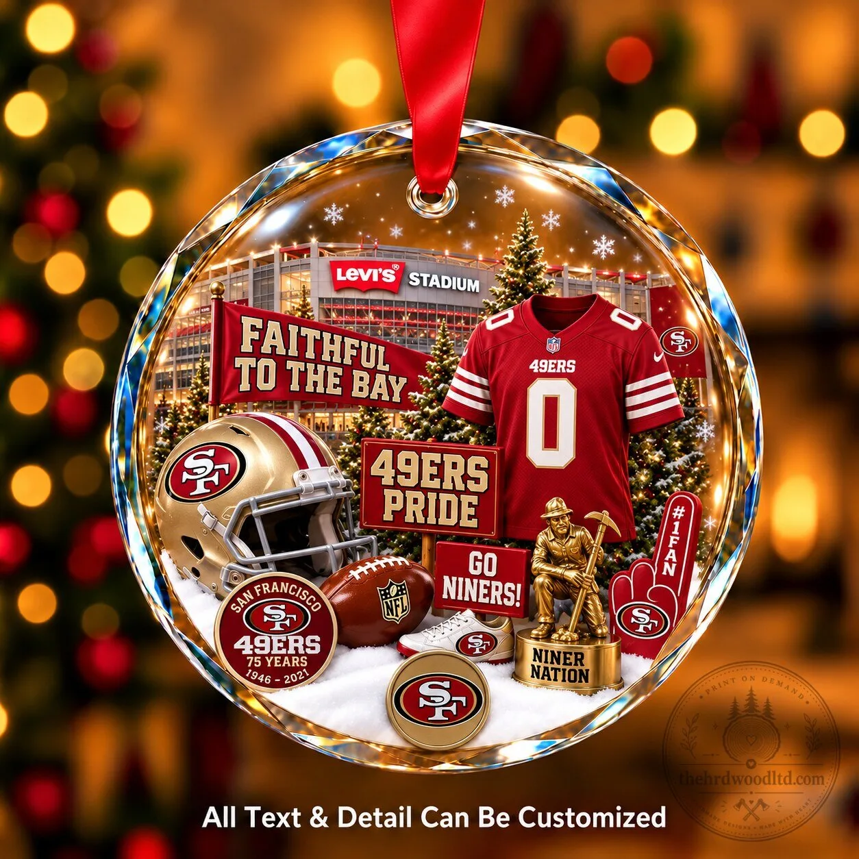 San Francisco 49ers NFL Christmas Tree Glass Ornament