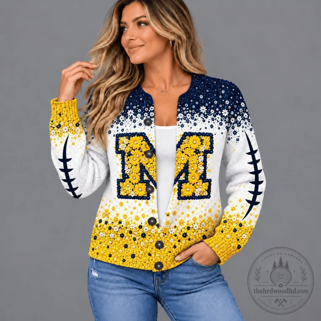 Michigan Wolverines Floral Heritage Button-Up Cardigan Sweater Michigan Wolverines Floral Heritage Button-Up Cardigan Sweater