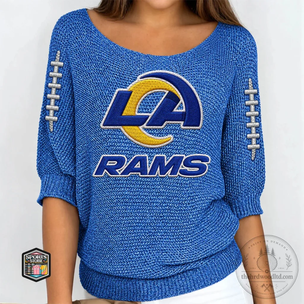 Los Angeles Rams Women's Blue Knit Football Quarter Sleeve Top Los Angeles Rams Women's Blue Knit Football Quarter Sleeve Top