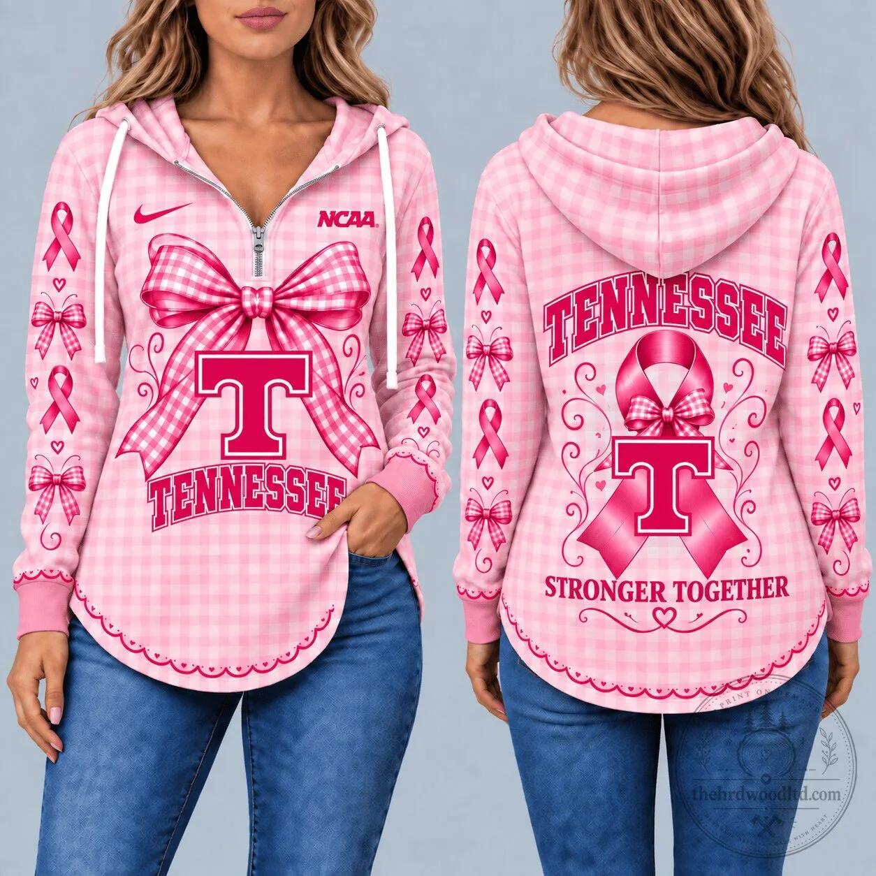 Tennessee Volunteers Breast Cancer Awareness Pink Gingham Hoodie
