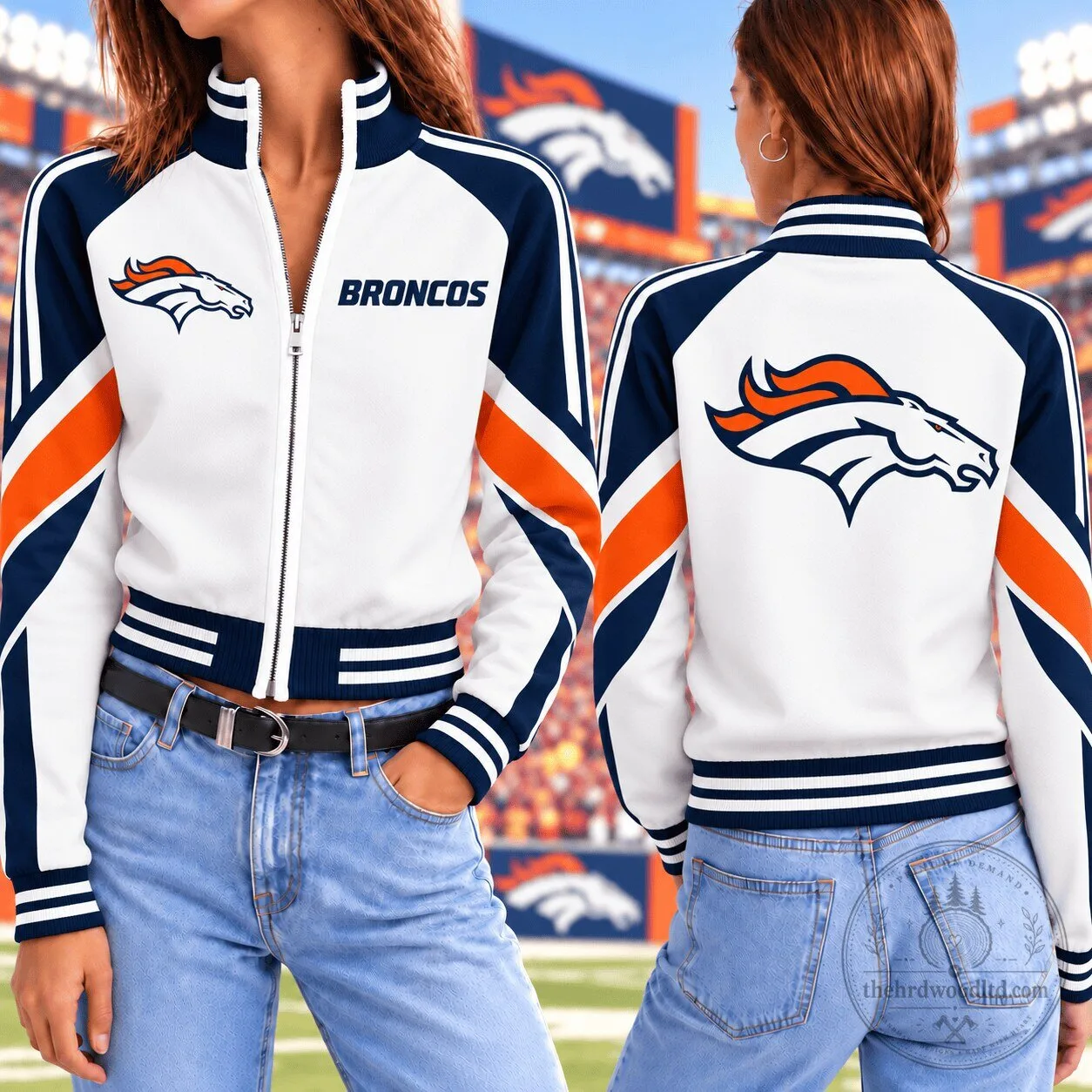Denver Broncos National Football League Team Logo Full-Zip Bomber Jacket 1 Denver Broncos National Football League Team Logo Full-Zip Bomber Jacket