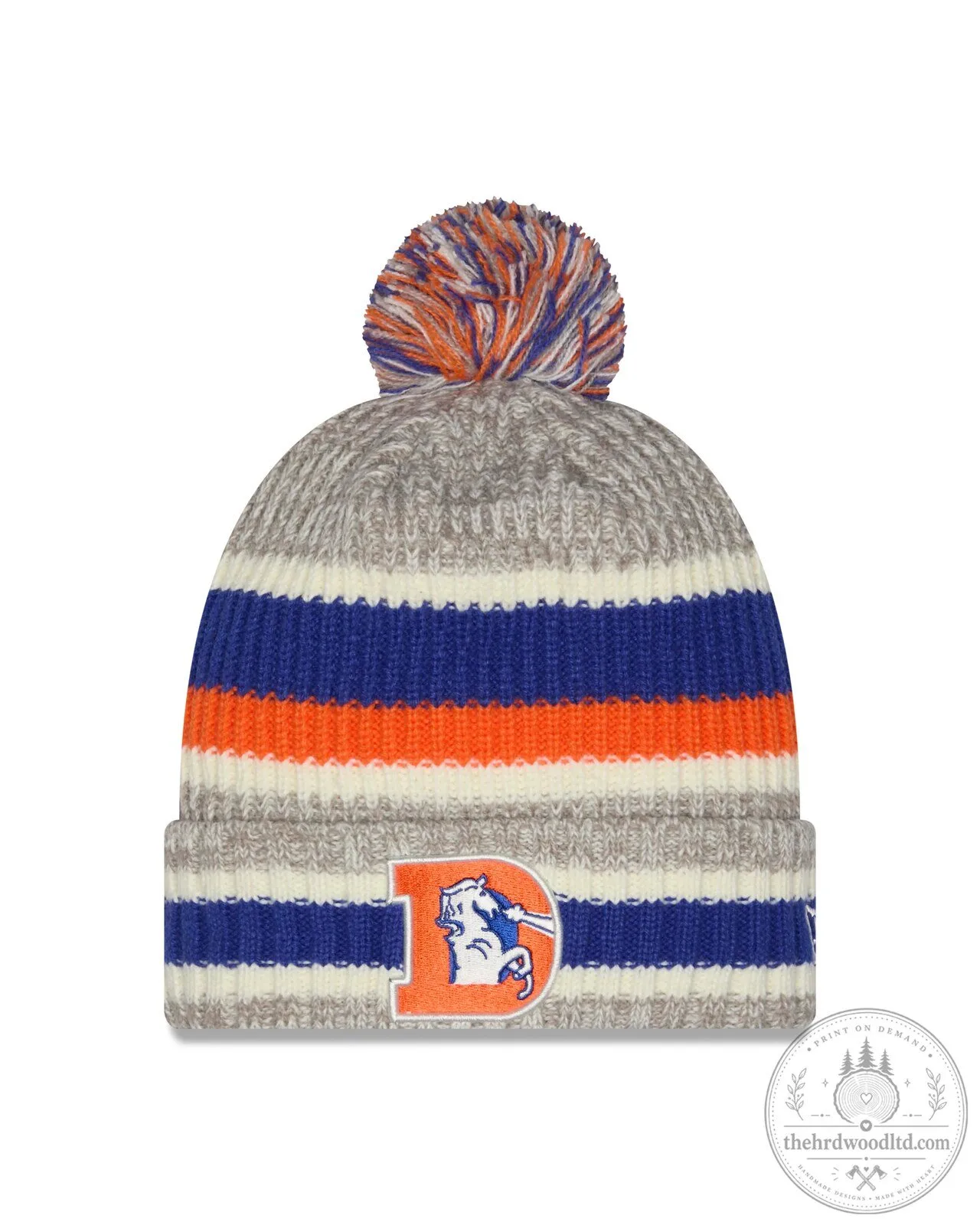 Denver Broncos New Era Stripe Knit Gray Pom Beanie Cap Hat