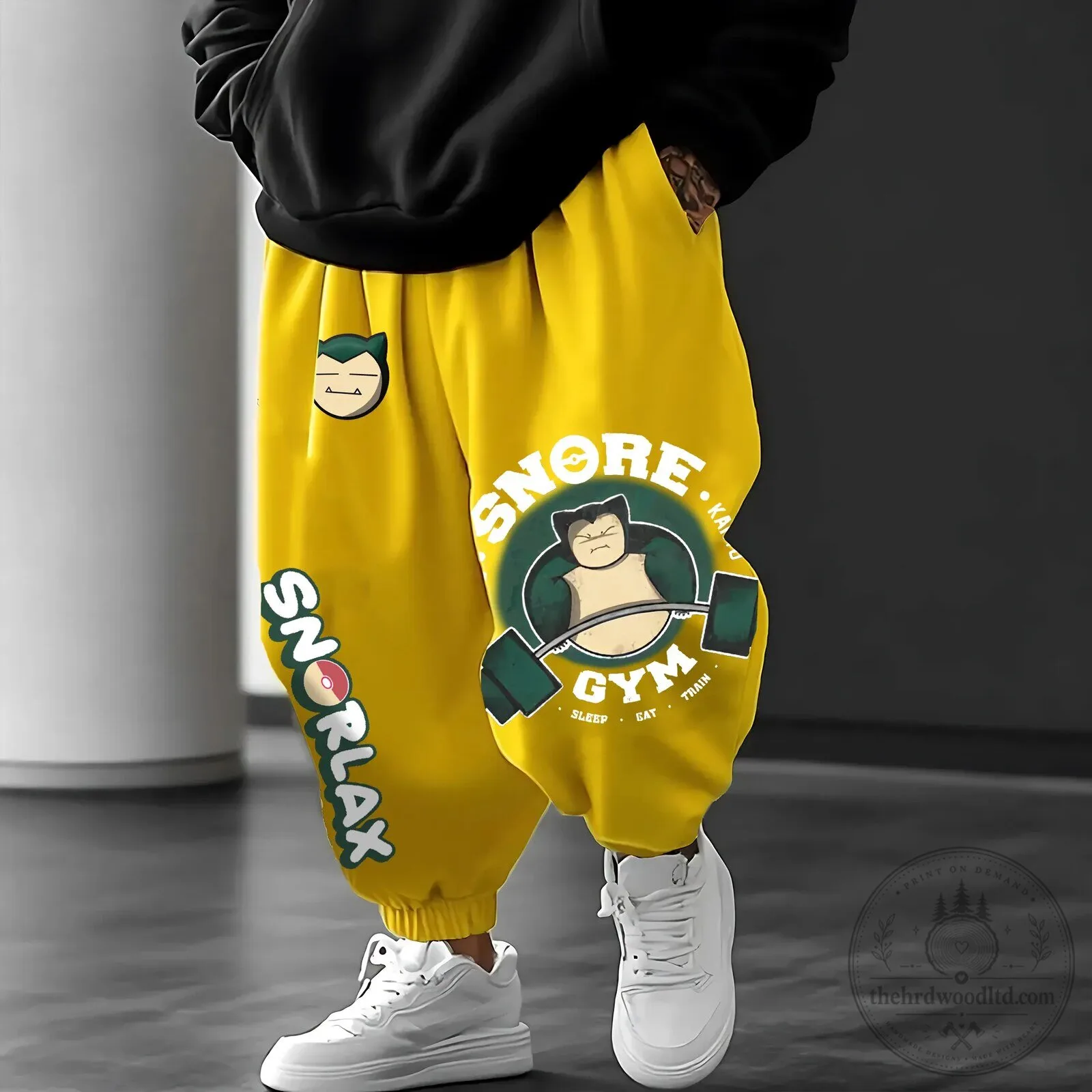 Snorlax Pokemon Gym Sleep Eat Train Yellow Unisex Casual Jogger Pants