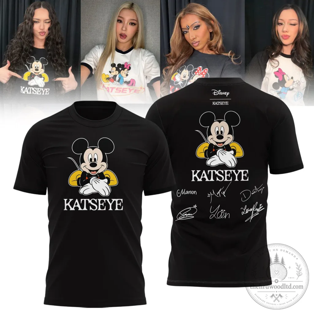 KATSEYE Disney Mickey Mouse Cartoon Character Signatures T-Shirt KATSEYE Disney Mickey Mouse Cartoon Character Signatures T-Shirt
