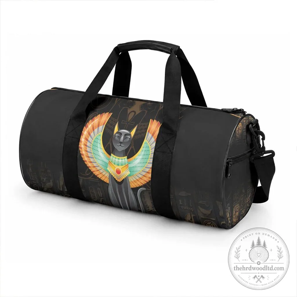 Ancient Egyptian Winged Cat Goddess Bastet Black Duffle Bag 5 Ancient Egyptian Winged Cat Goddess Bastet Black Duffle Bag
