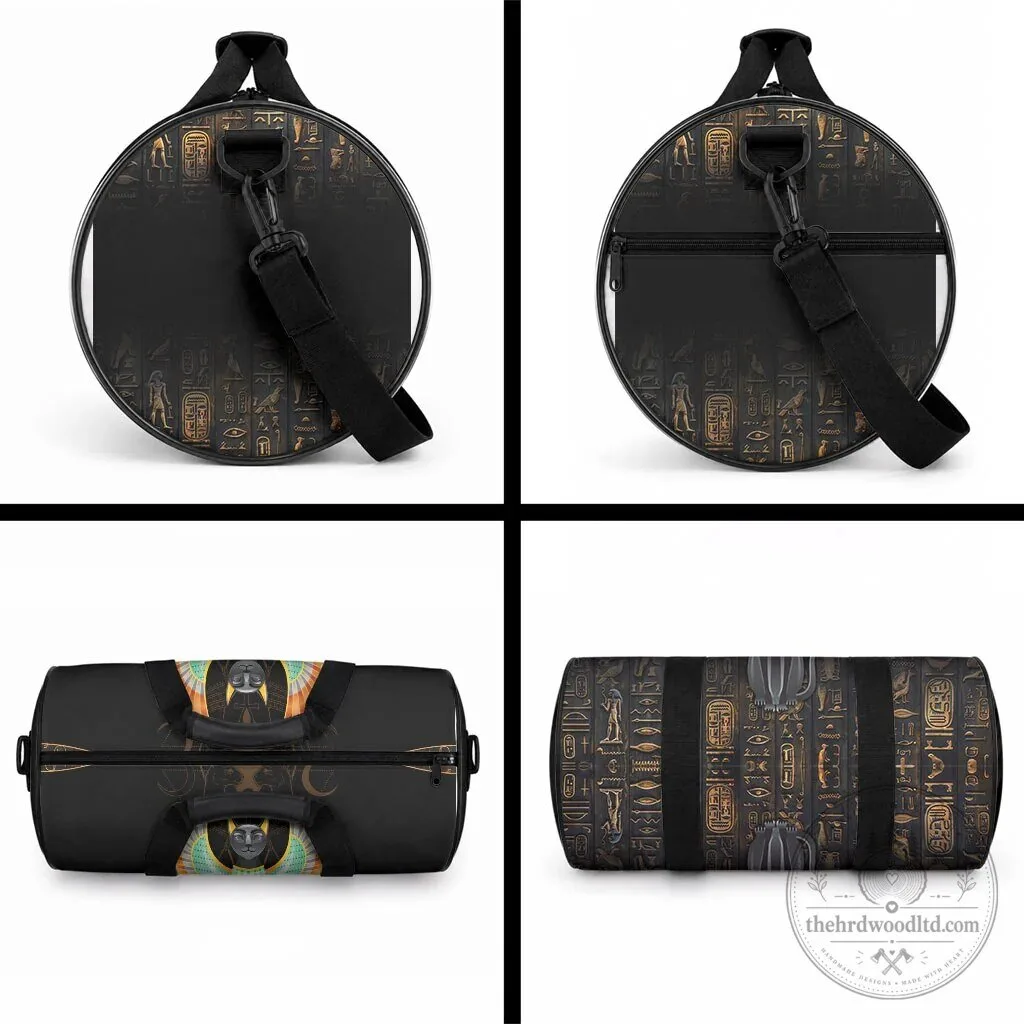 Ancient Egyptian Winged Cat Goddess Bastet Black Duffle Bag 7 Ancient Egyptian Winged Cat Goddess Bastet Black Duffle Bag