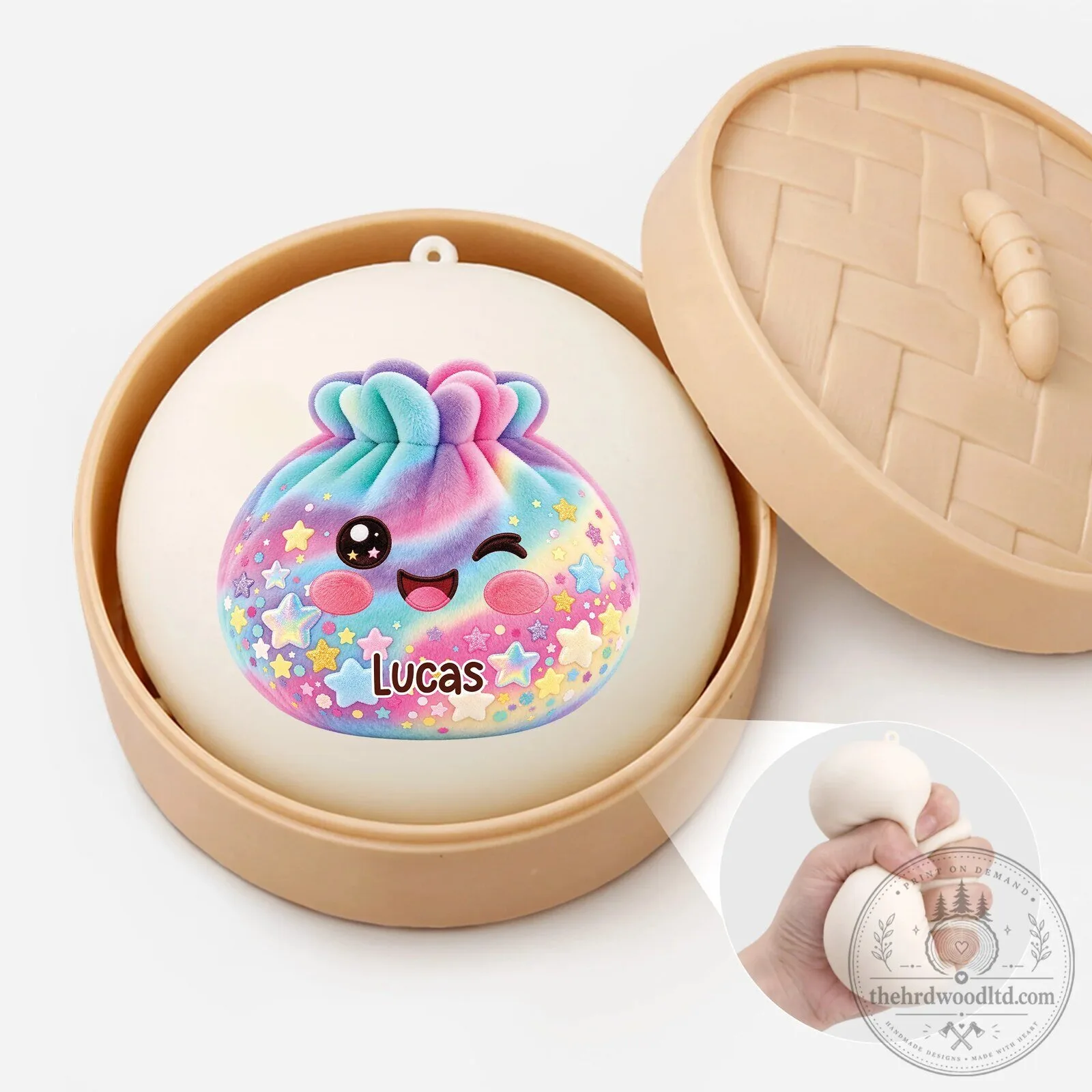 Personalized Rainbow Dumpling Squishy Toy with Name for Kids Stress Relief