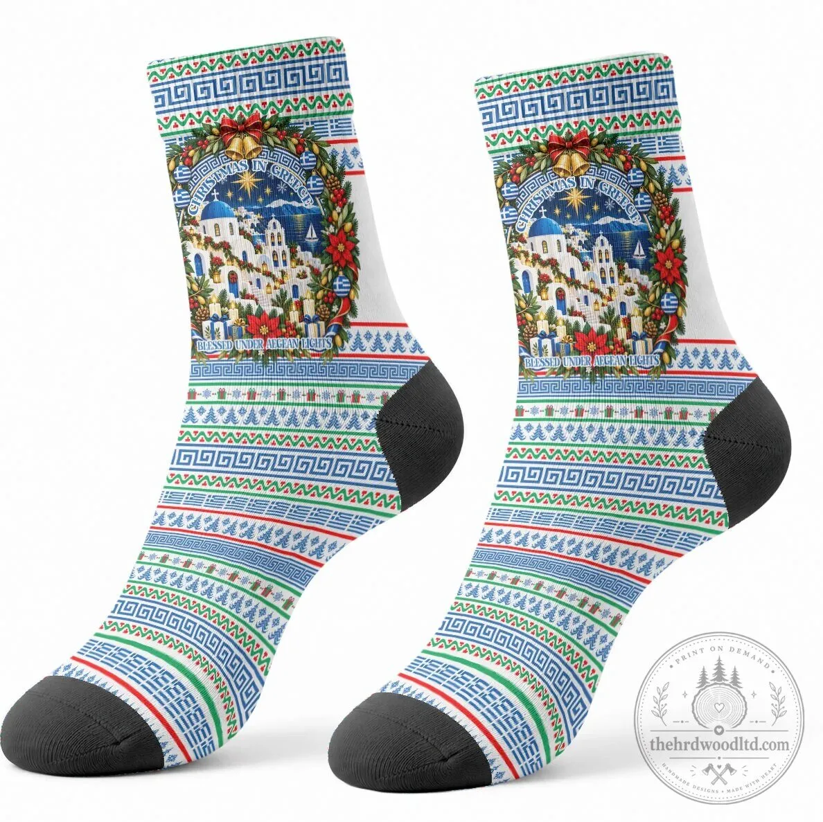Christmas in Greece Aegean Sea Greek Cross Pattern Crew Socks 6 Christmas in Greece Aegean Sea Greek Cross Pattern Crew Socks
