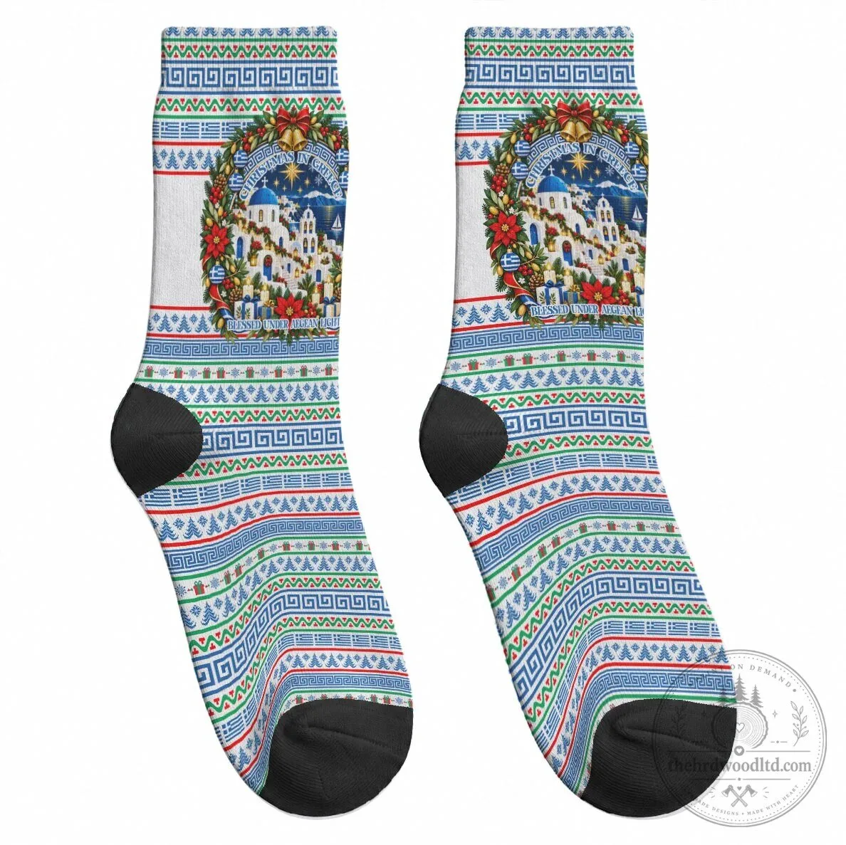 Christmas in Greece Aegean Sea Greek Cross Pattern Crew Socks 7 Christmas in Greece Aegean Sea Greek Cross Pattern Crew Socks