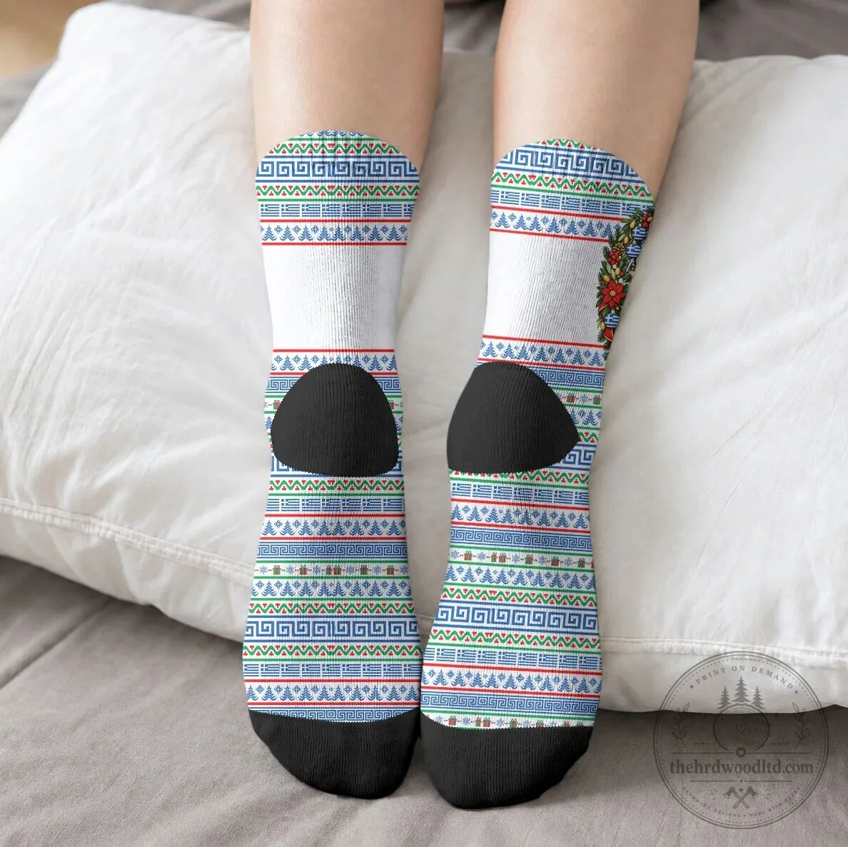 Christmas in Greece Aegean Sea Greek Cross Pattern Crew Socks 8 Christmas in Greece Aegean Sea Greek Cross Pattern Crew Socks