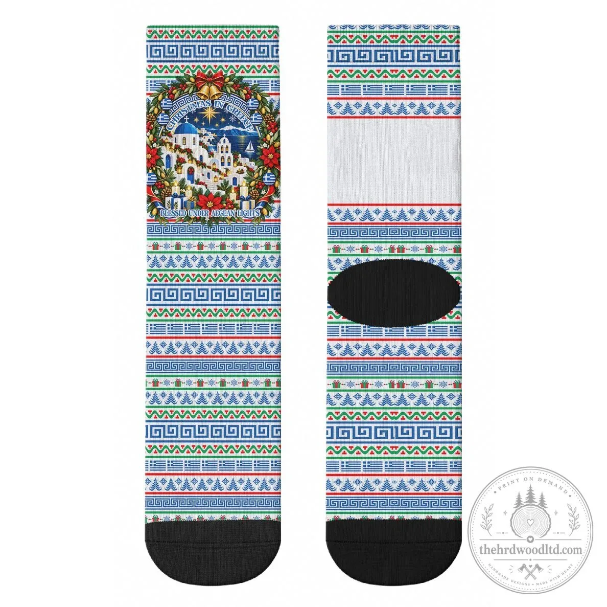 Christmas in Greece Aegean Sea Greek Cross Pattern Crew Socks 9 Christmas in Greece Aegean Sea Greek Cross Pattern Crew Socks