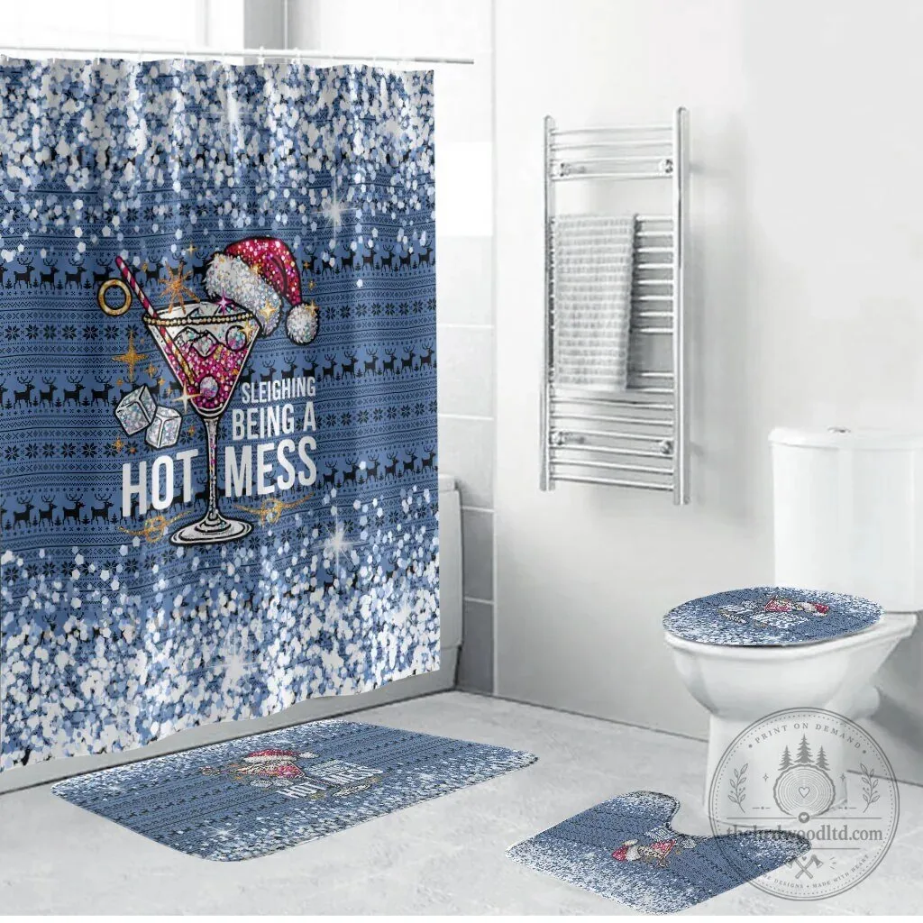 Sleighing Being A Hot Mess Christmas Cocktail Martini Glass Bathroom Set