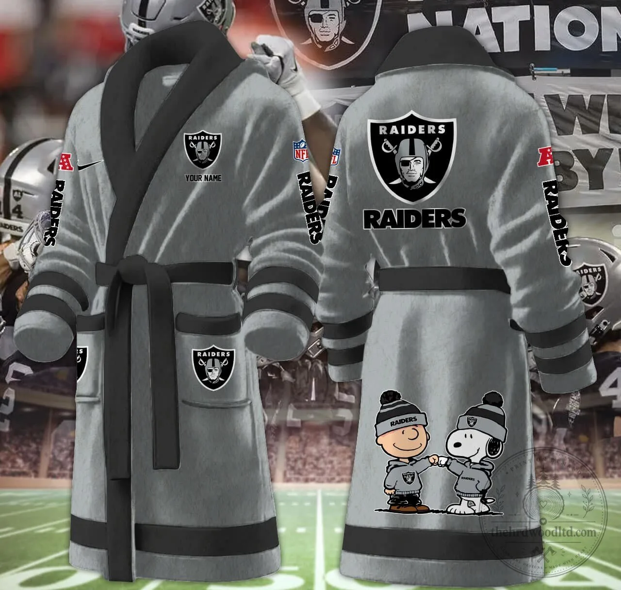 Las Vegas Raiders NFL Snoopy and Woodstock Football Team Bathrobe 10 Las Vegas Raiders NFL Snoopy and Woodstock Football Team Bathrobe