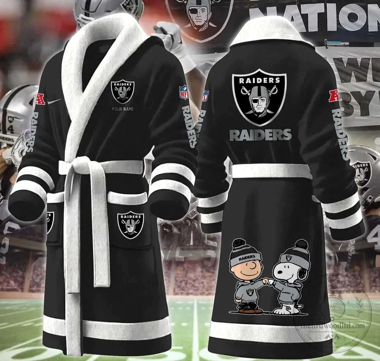 Las Vegas Raiders NFL Snoopy and Woodstock Football Team Bathrobe 11 Las Vegas Raiders NFL Snoopy and Woodstock Football Team Bathrobe