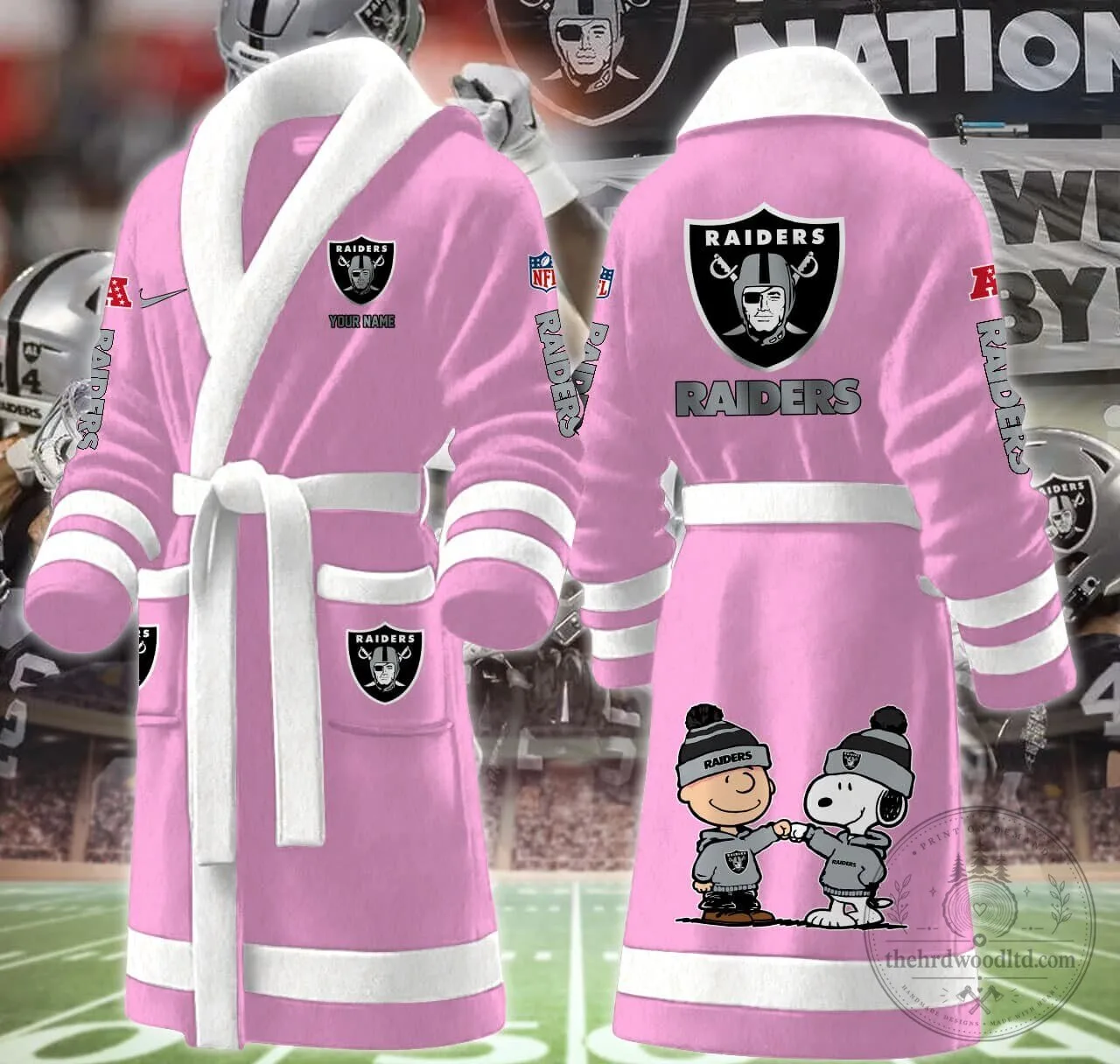 Las Vegas Raiders NFL Snoopy and Woodstock Football Team Bathrobe 12 Las Vegas Raiders NFL Snoopy and Woodstock Football Team Bathrobe