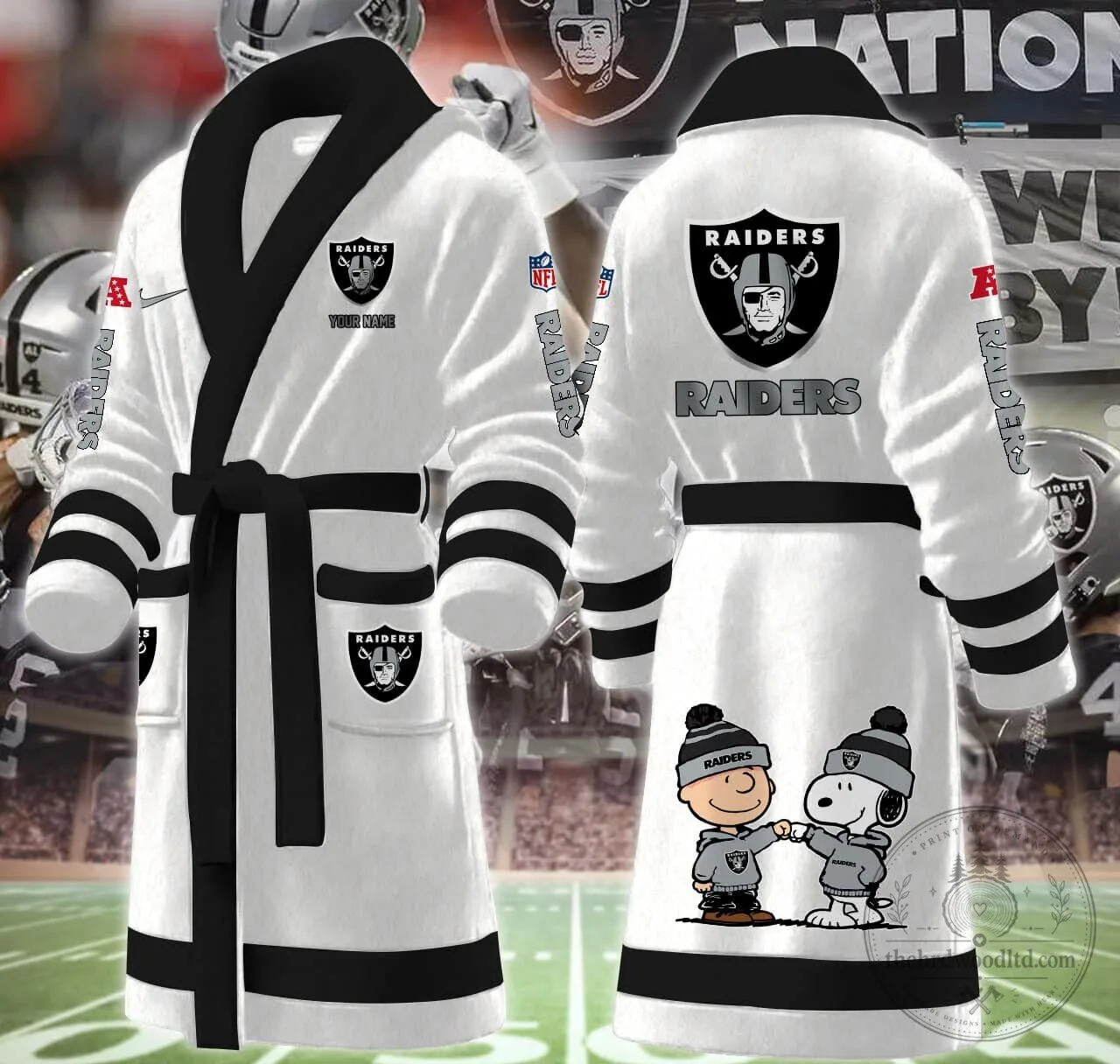 Las Vegas Raiders NFL Snoopy and Woodstock Football Team Bathrobe 13 Las Vegas Raiders NFL Snoopy and Woodstock Football Team Bathrobe