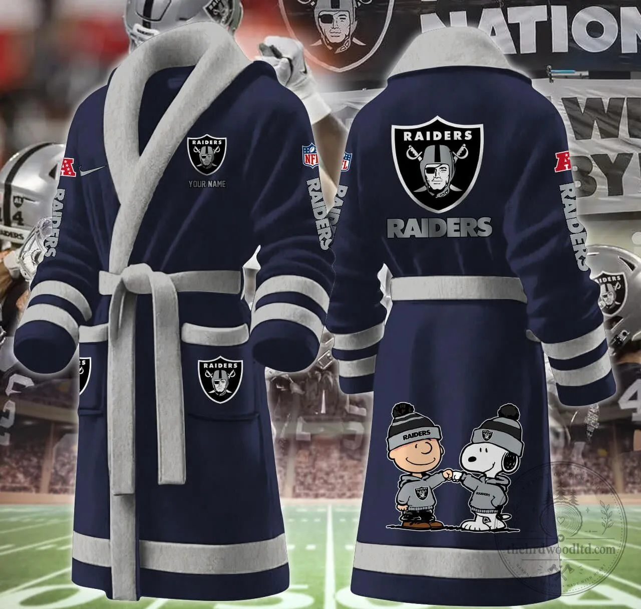 Las Vegas Raiders NFL Snoopy and Woodstock Football Team Bathrobe 14 Las Vegas Raiders NFL Snoopy and Woodstock Football Team Bathrobe