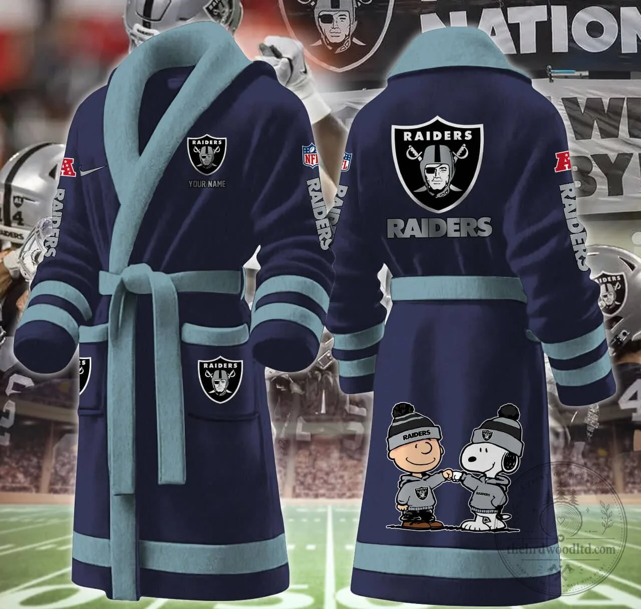 Las Vegas Raiders NFL Snoopy and Woodstock Football Team Bathrobe 15 Las Vegas Raiders NFL Snoopy and Woodstock Football Team Bathrobe
