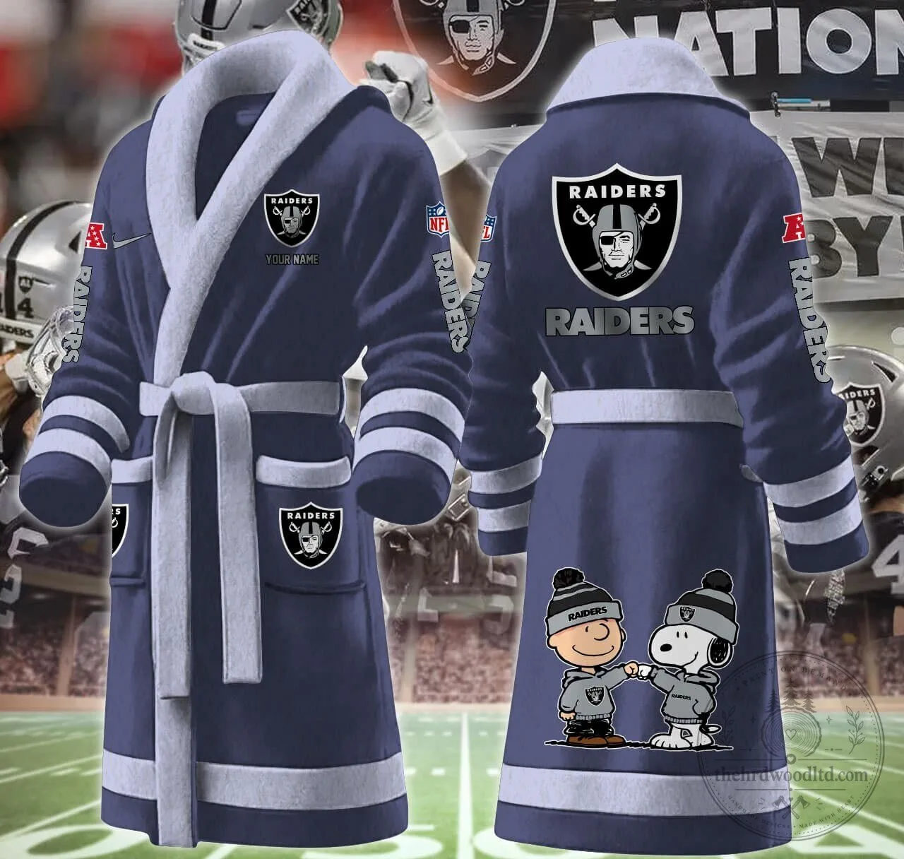 Las Vegas Raiders NFL Snoopy and Woodstock Football Team Bathrobe 16 Las Vegas Raiders NFL Snoopy and Woodstock Football Team Bathrobe