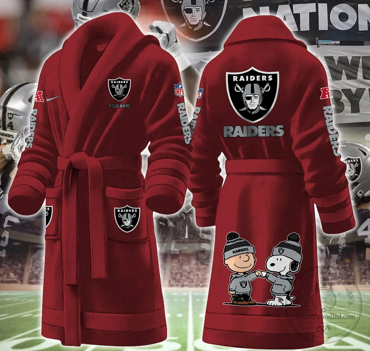 Las Vegas Raiders NFL Snoopy and Woodstock Football Team Bathrobe 17 Las Vegas Raiders NFL Snoopy and Woodstock Football Team Bathrobe