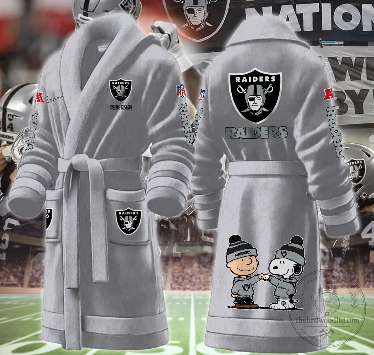 Las Vegas Raiders NFL Snoopy and Woodstock Football Team Bathrobe 18 Las Vegas Raiders NFL Snoopy and Woodstock Football Team Bathrobe