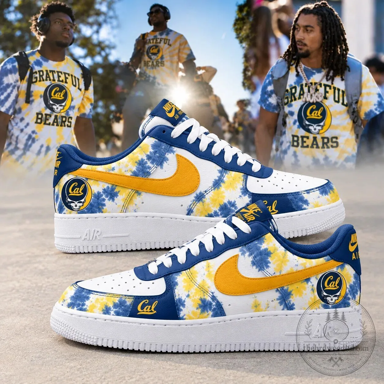 Grateful Dead California Golden Bears Tie-Dye Nike Air Force 1 Shoes