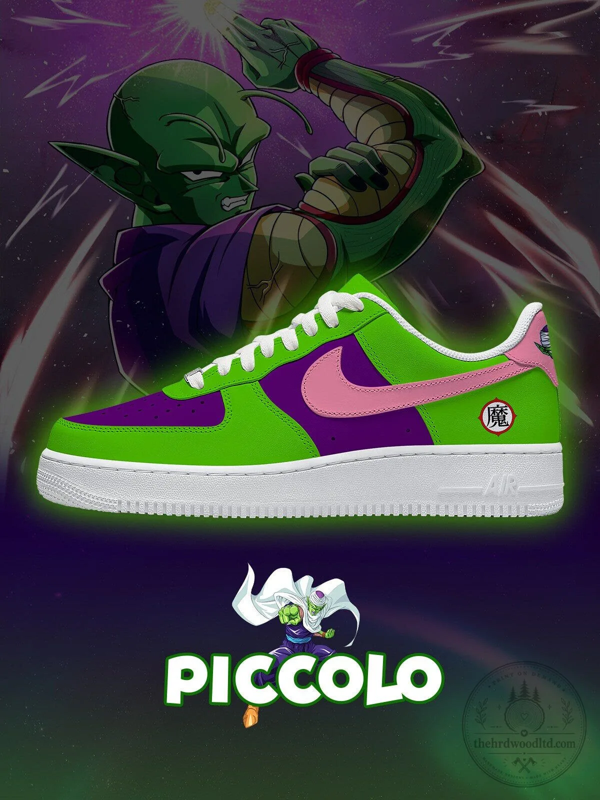 Dragon Ball Z Piccolo Custom Green and Purple Anime Fan Art Sneakers