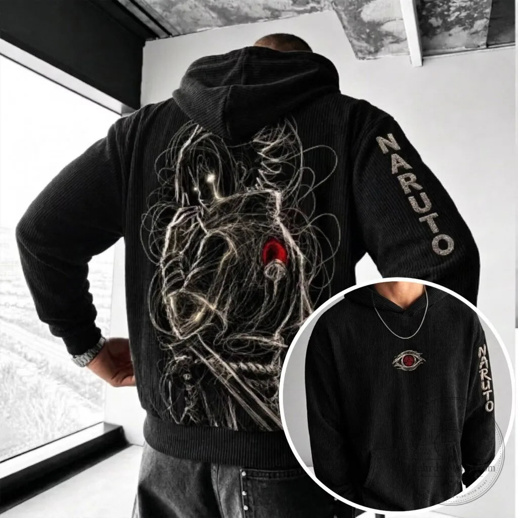 Naruto Shippuden Anime Corduroy Oversized Hoodie with Back Print