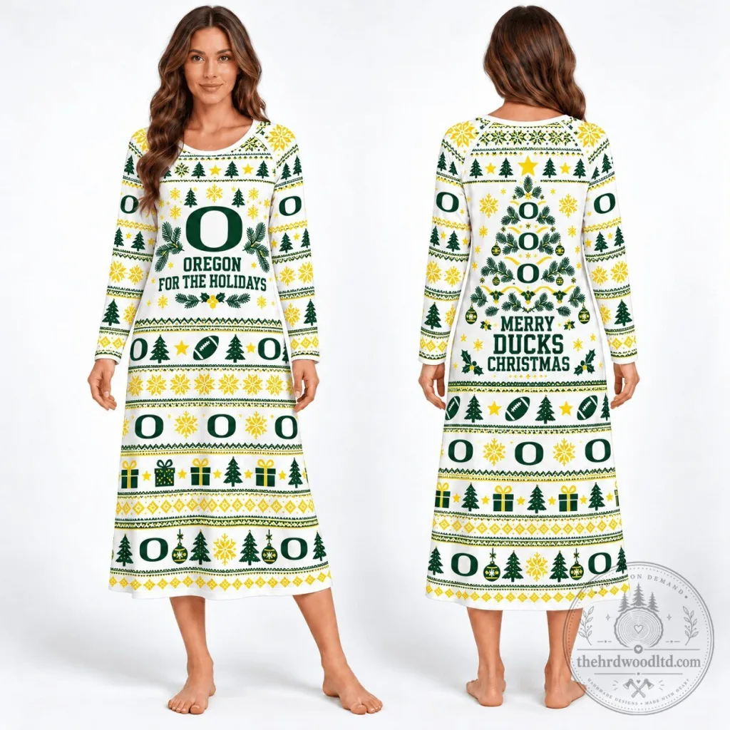 Oregon Ducks Ugly Christmas Sweater Style Long Sleeve Nightgown Oregon Ducks Ugly Christmas Sweater Style Long Sleeve Nightgown