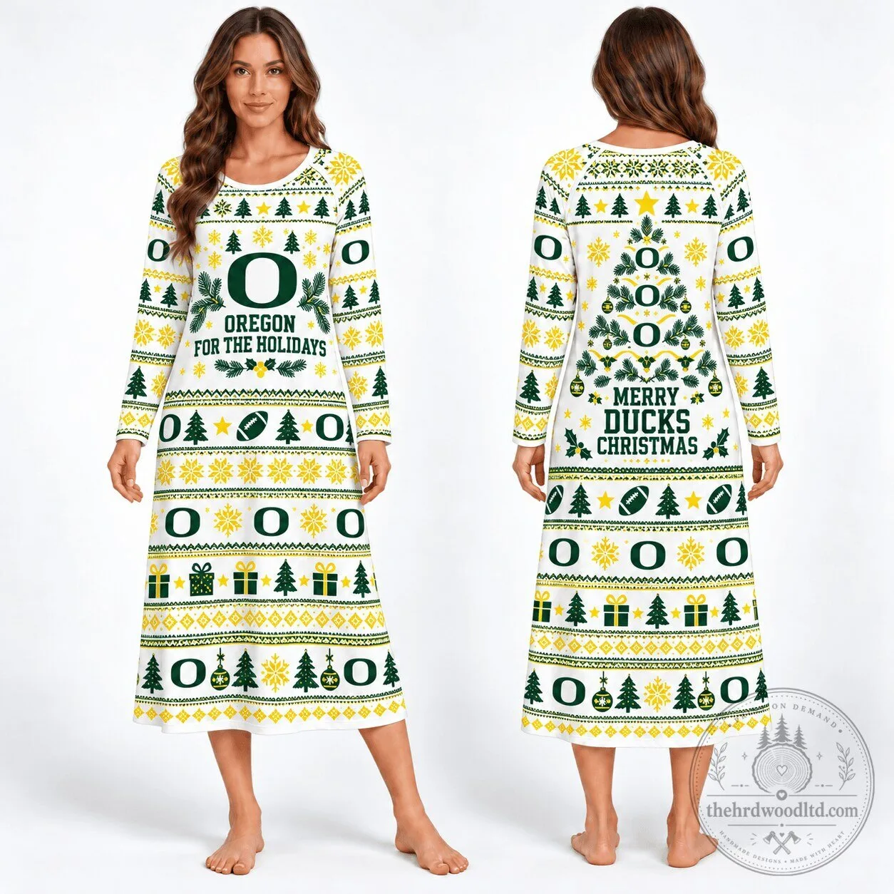 Oregon Ducks Ugly Christmas Sweater Style Long Sleeve Nightgown