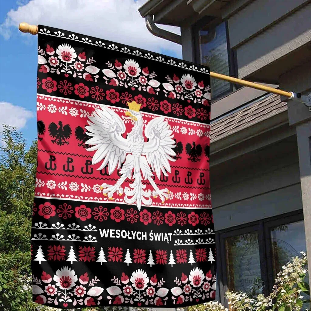 Polish Merry Christmas Garden Flag with Lachy Sadeckie Folk Art Pattern 6 Polish Merry Christmas Garden Flag with Lachy Sadeckie Folk Art Pattern