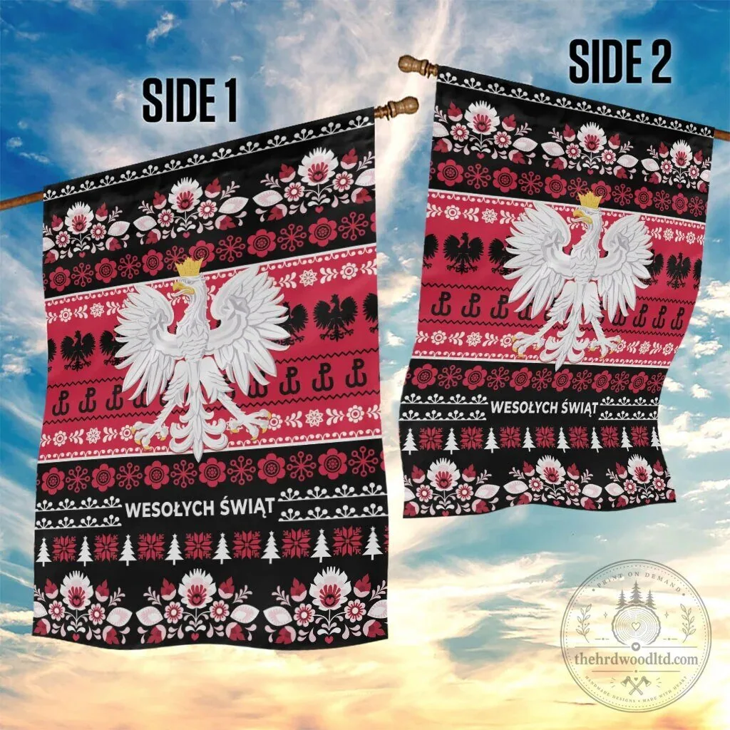 Polish Merry Christmas Garden Flag with Lachy Sadeckie Folk Art Pattern 7 Polish Merry Christmas Garden Flag with Lachy Sadeckie Folk Art Pattern