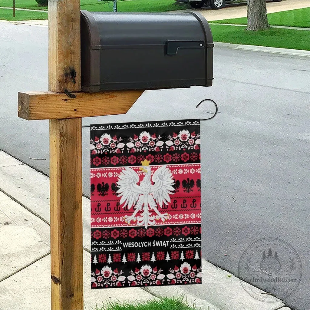 Polish Merry Christmas Garden Flag with Lachy Sadeckie Folk Art Pattern 9 Polish Merry Christmas Garden Flag with Lachy Sadeckie Folk Art Pattern