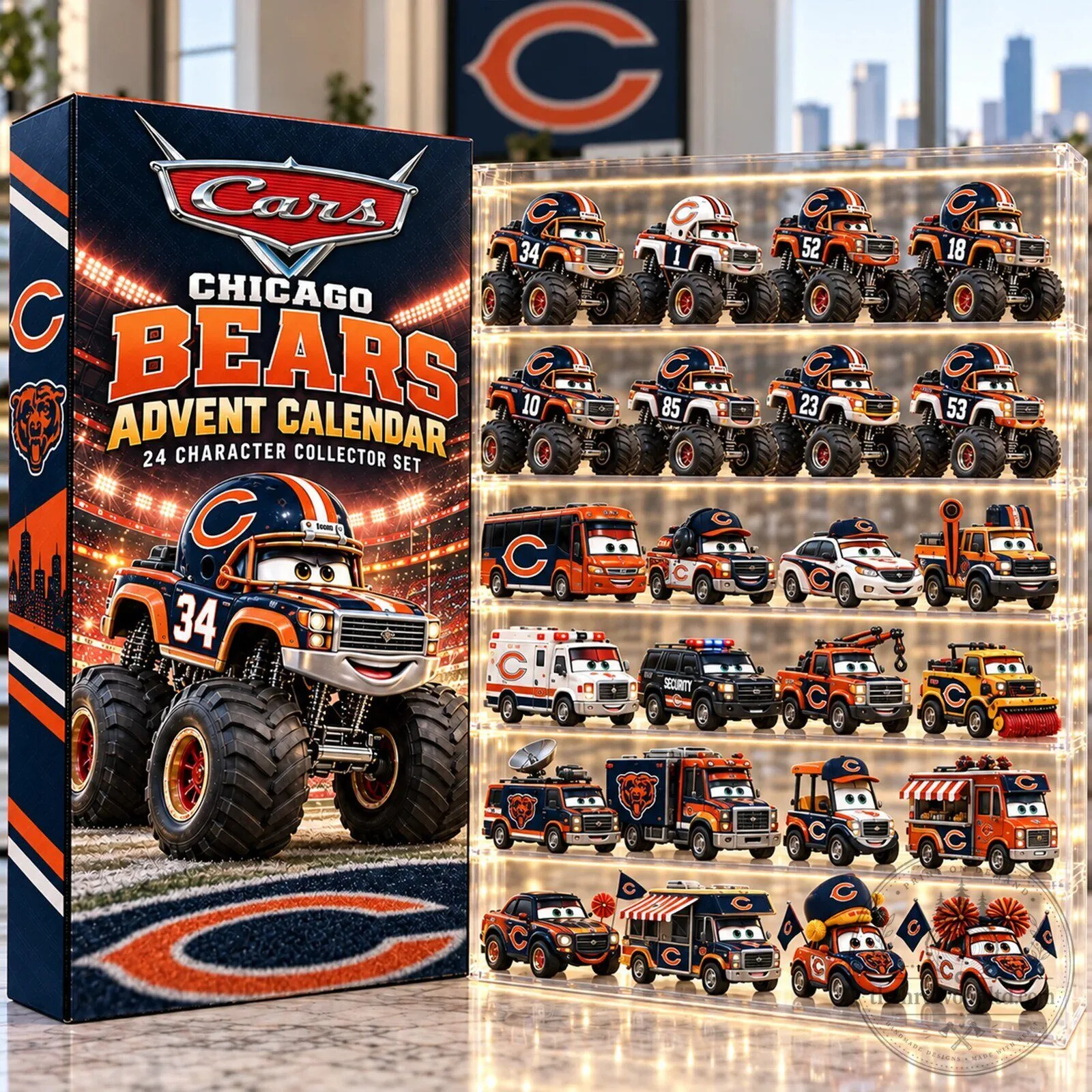 Chicago Bears Cars Character Die-Cast Advent Calendar 24-Piece Collector Set 2D