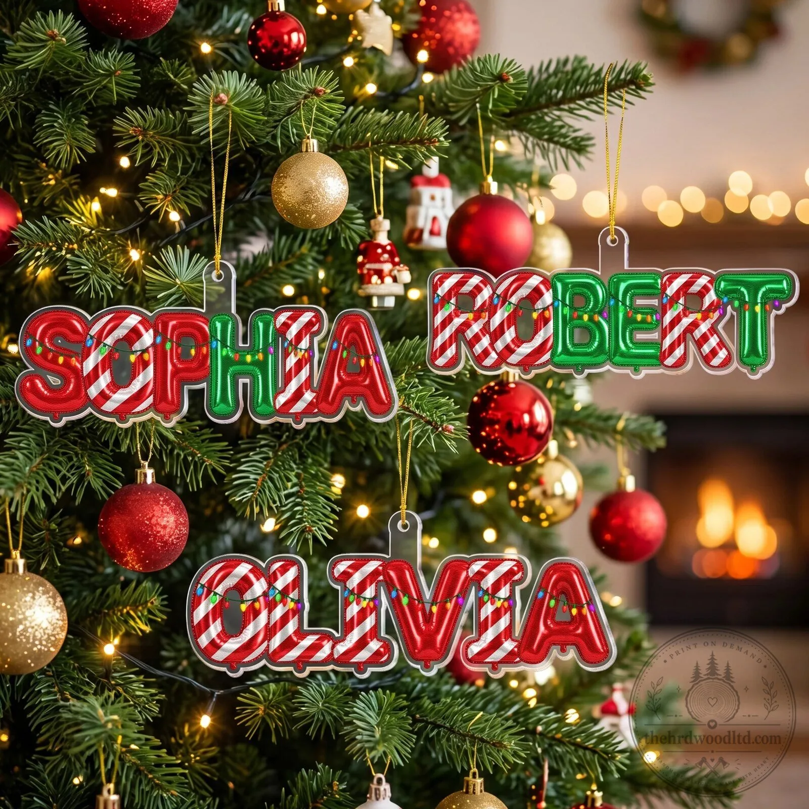 Personalized Christmas Bubble Letter Name Ornament Custom Family Keepsake Gift