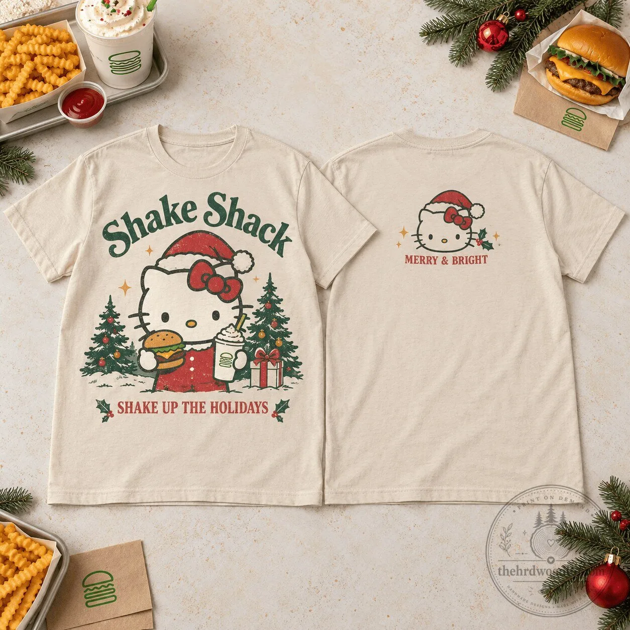Shake Shack Hello Kitty Christmas Holiday Graphic T-Shirt