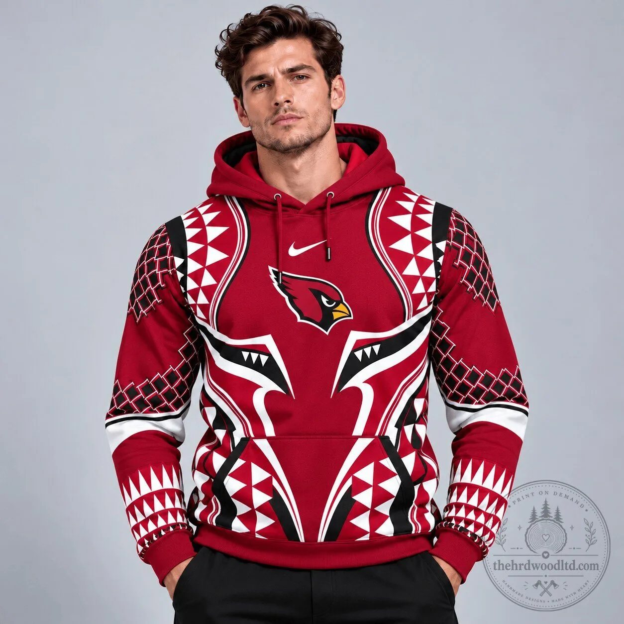 Arizona Cardinals Tribal Geometric Pattern Pullover Hoodie with Team Logo All Over Print 1 Arizona Cardinals Tribal Geometric Pattern Pullover Hoodie with Team Logo All Over Print