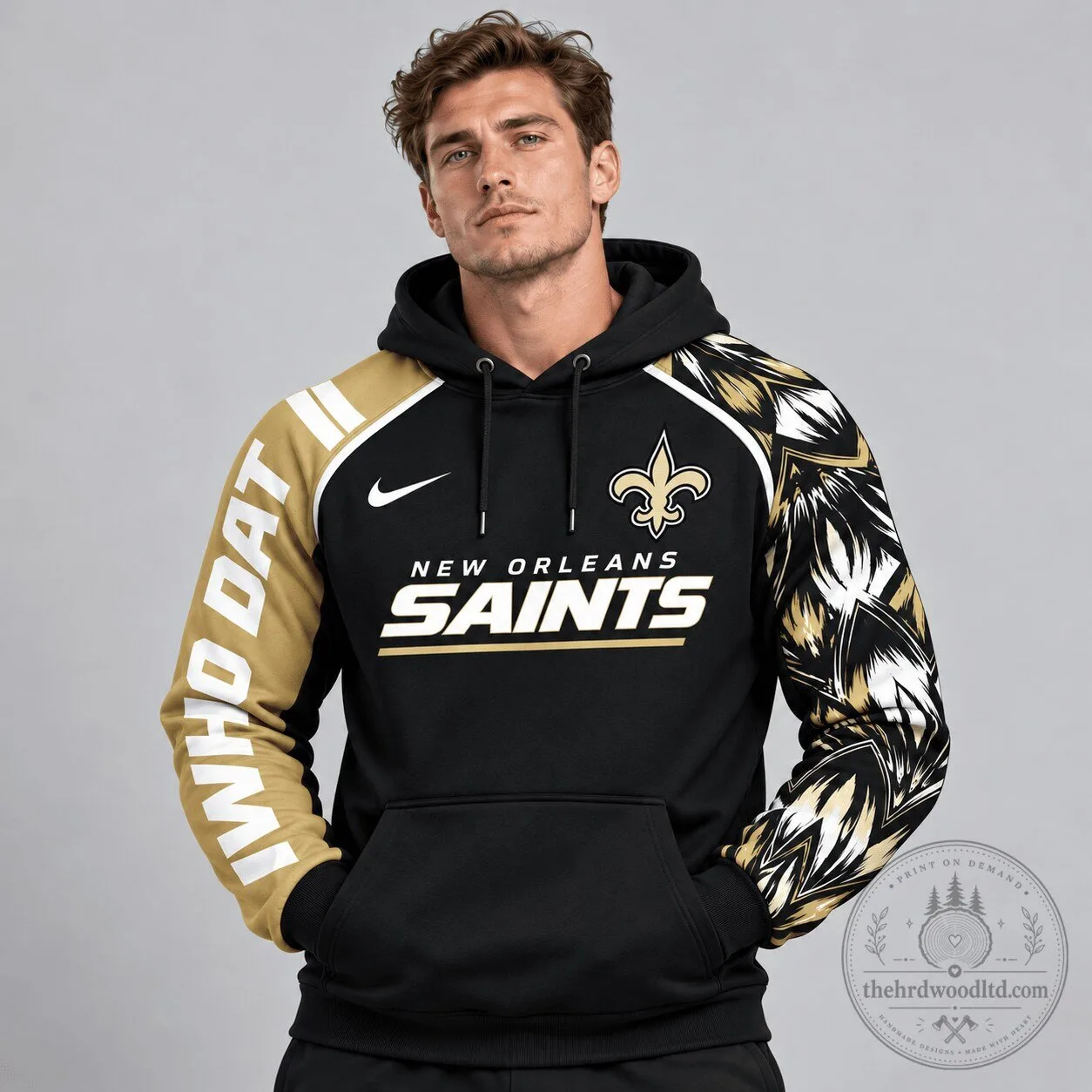 New Orleans Saints NFL Dynamic Brushstroke Graphic Black Pullover Hoodie