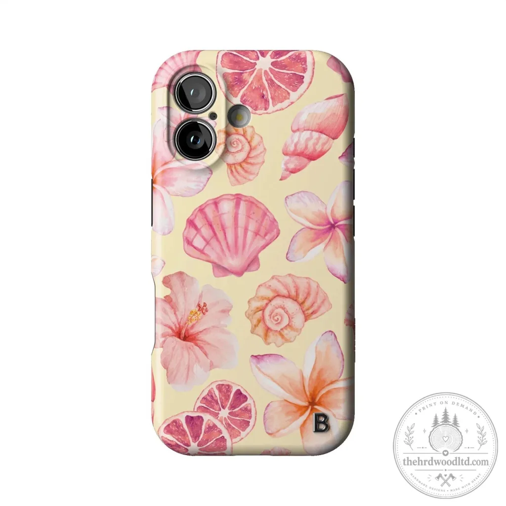 Tropical Pink Grapefruit Hibiscus Seashells Pattern iPhone Case Tropical Pink Grapefruit Hibiscus Seashells Pattern iPhone Case