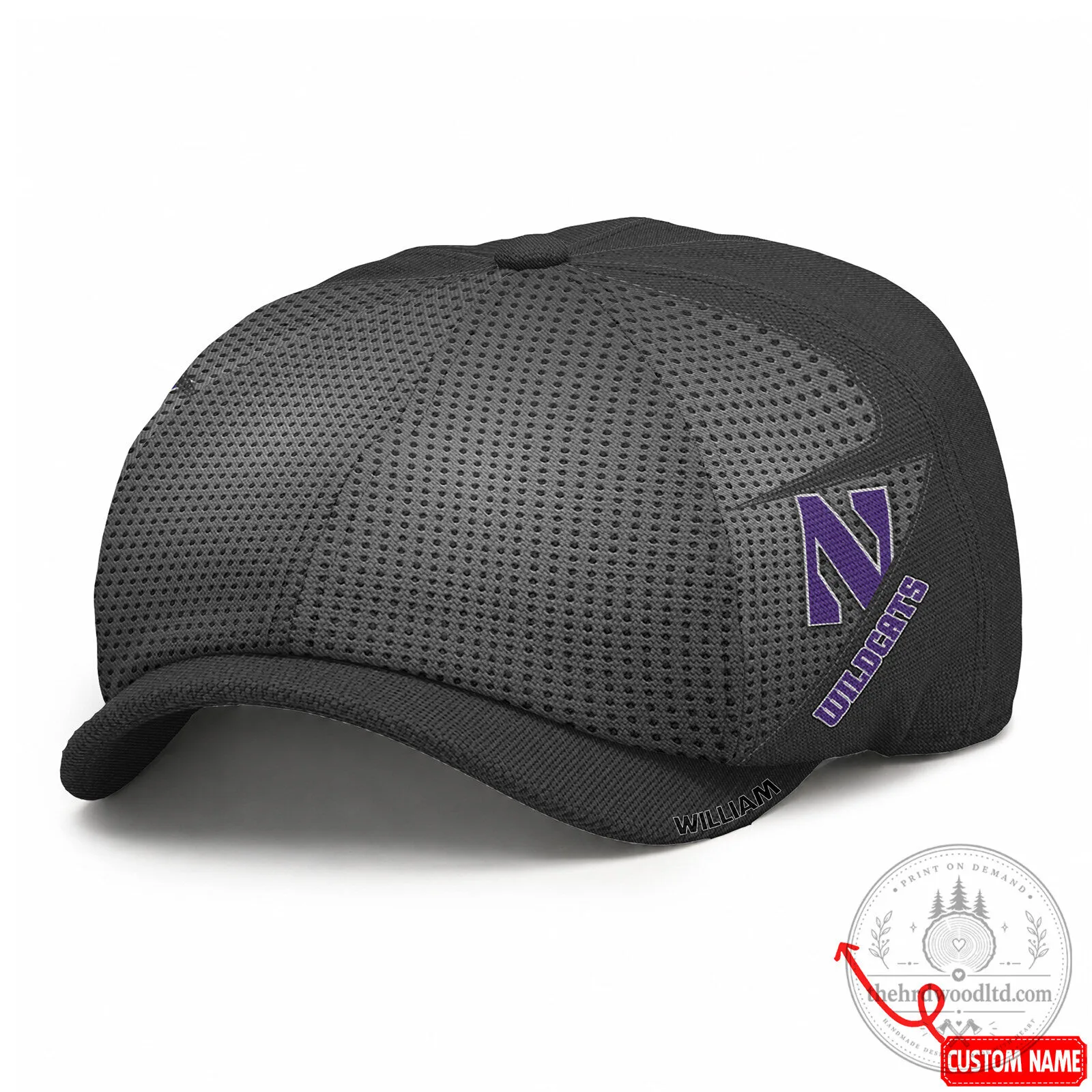 Northwestern Wildcats NCAA Embroidered Black Newsboy Cap Hat 6 Northwestern Wildcats NCAA Embroidered Black Newsboy Cap Hat