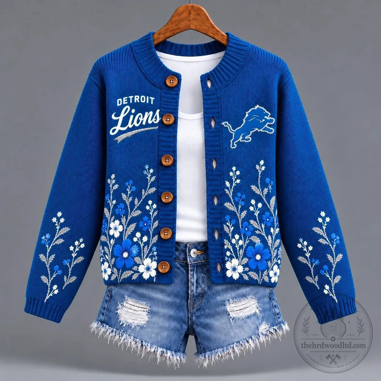 Detroit Lions NFL Football Team Blue Floral Embroidered Cardigan Sweater 1 Detroit Lions NFL Football Team Blue Floral Embroidered Cardigan Sweater