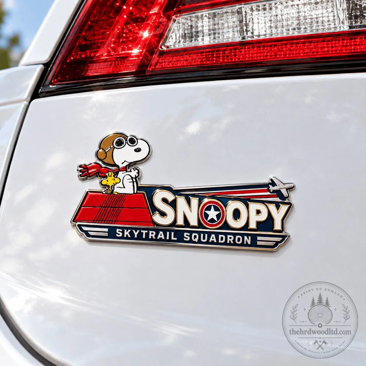 Snoopy Skytrail Squadron Flying Ace Car Emblem Badge Decal