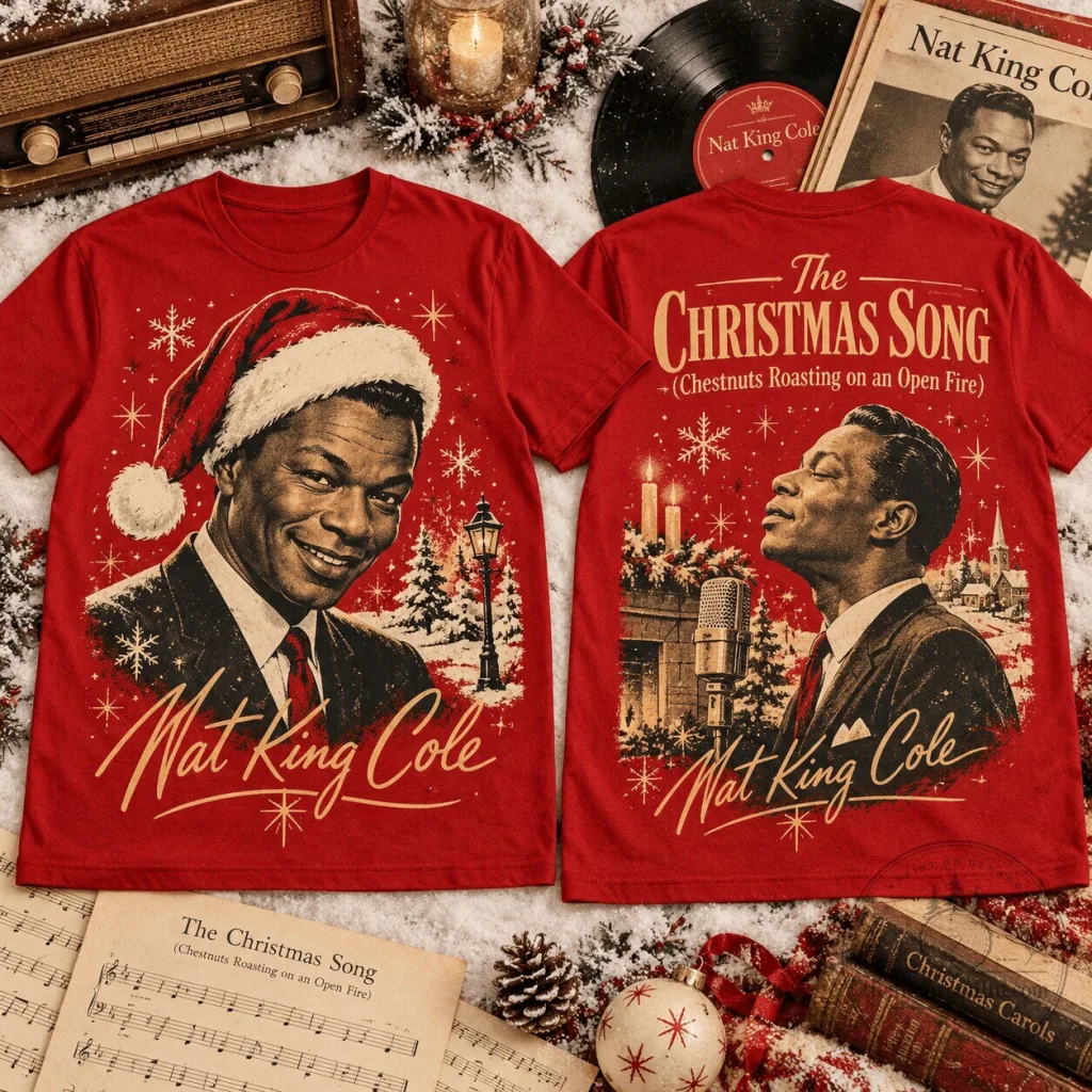 Chestnuts Roasting On An Open Fire T-Shirt featuring Nat King Cole's The Christmas Song Chestnuts Roasting On An Open Fire T-Shirt featuring Nat King Cole's The Christmas Song