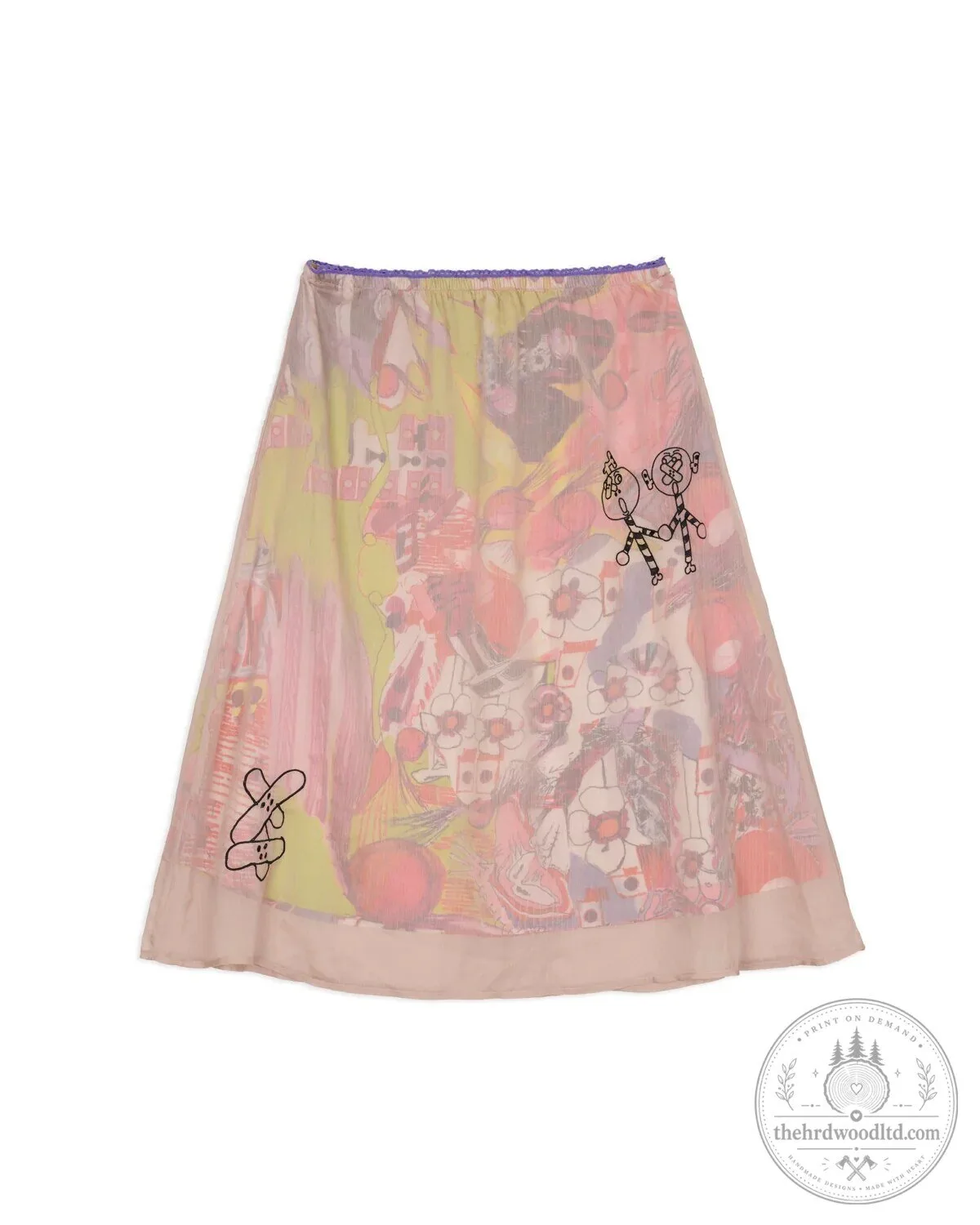 Pink Abstract Floral Print Sheer Overlay Midi Skirt for Women