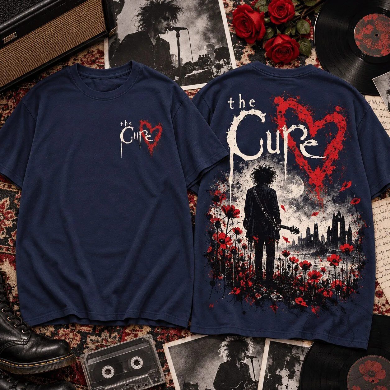 The Cure Robert Smith Red Roses Gothic Silhouette T-Shirt