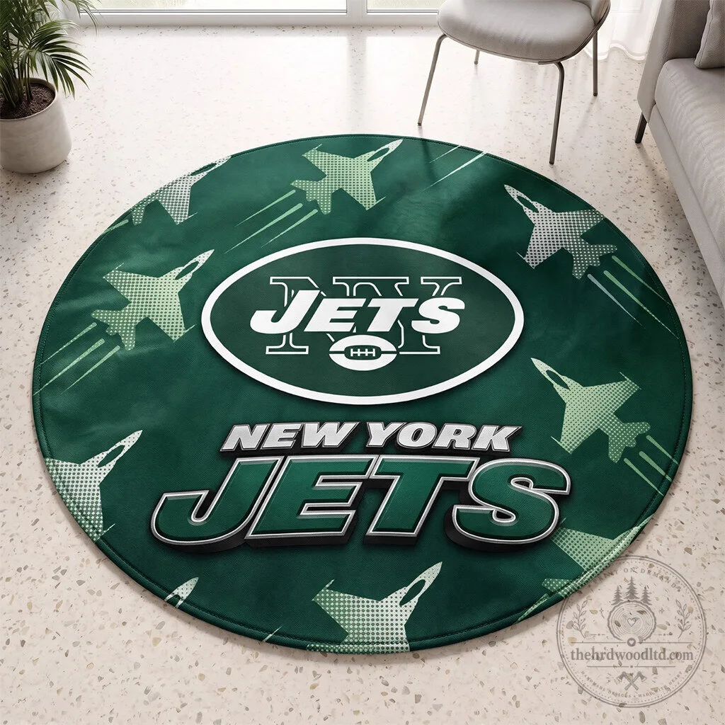 New York Jets NFL Football Team Logo Round Area Rug for Man Cave Decor